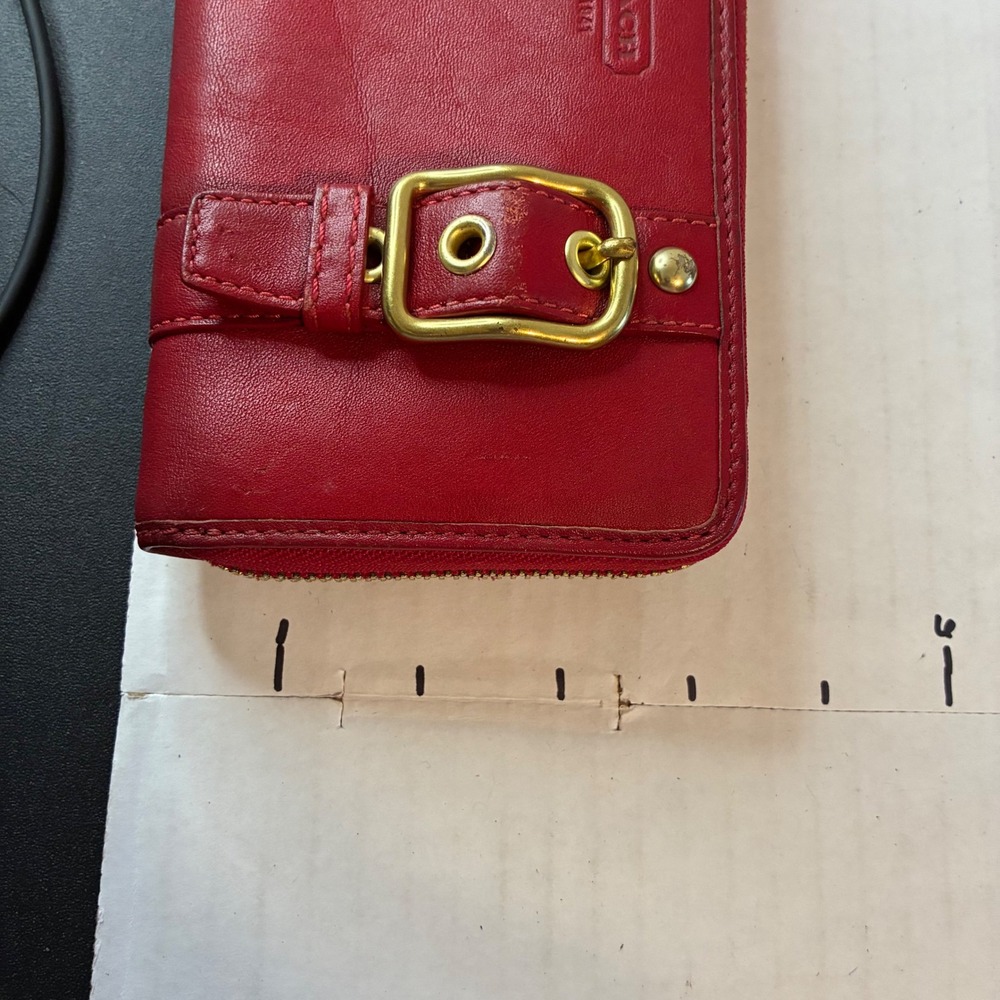 Coach Zoe Red Leather Wallet Soho Double Buckle Zip Around Y2K Clutch 8" - Picture 16 of 16